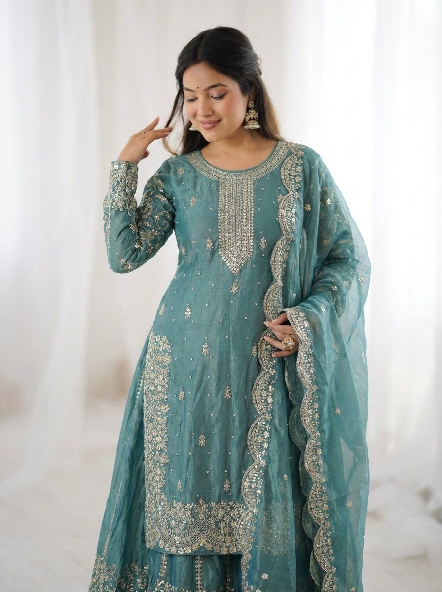 PREMIUM EMBROIDERED FENDY SILK SET WITH DUPATTA