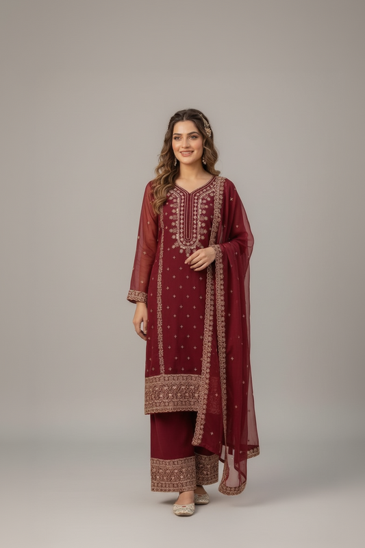 FESTIVE FAUX GEORGETTE HEAVY EMBROIDERED SEQUENCE PANT SET WITH DUPATTA