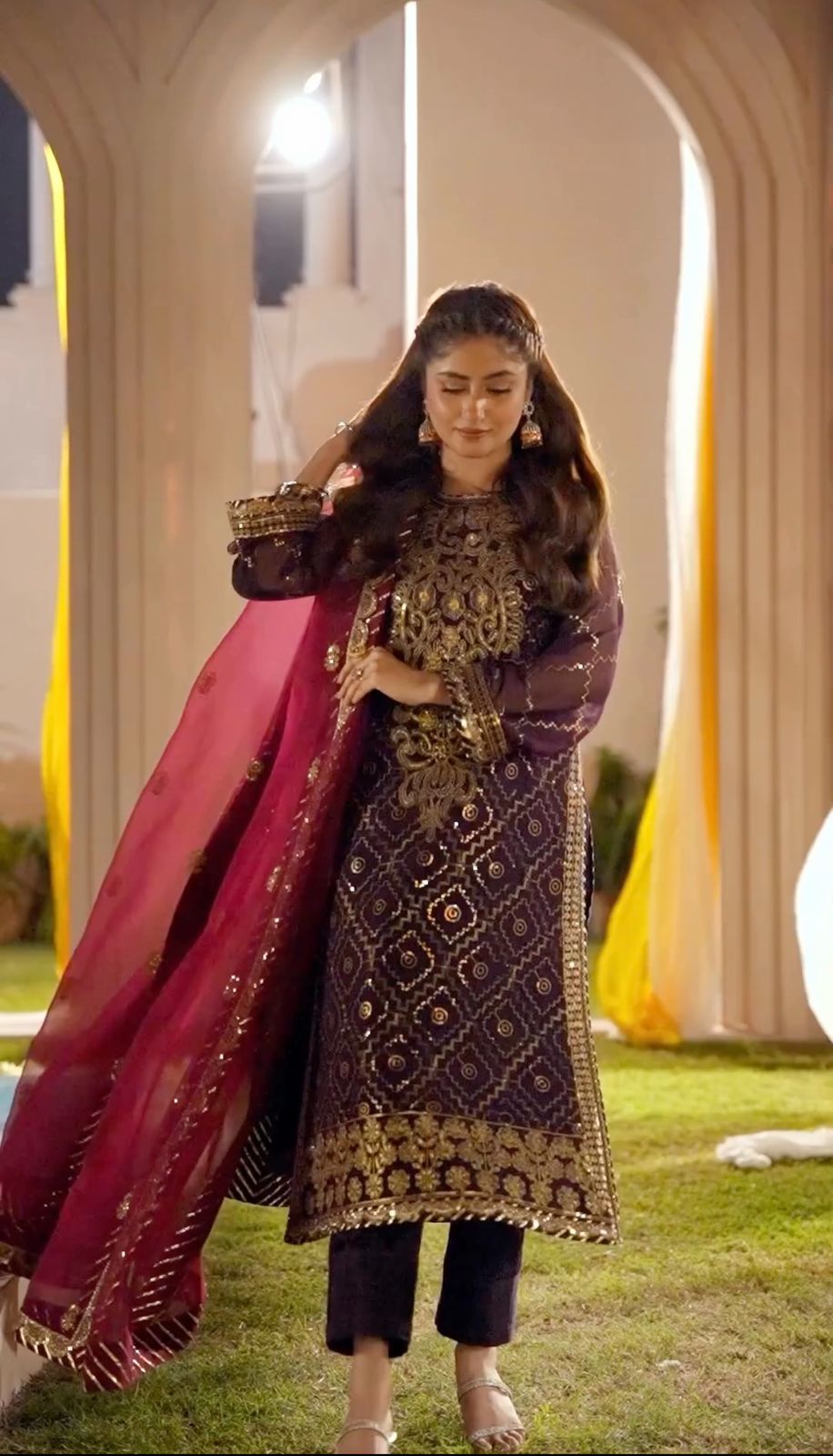 FULLY WORKED WINE SHALWAR