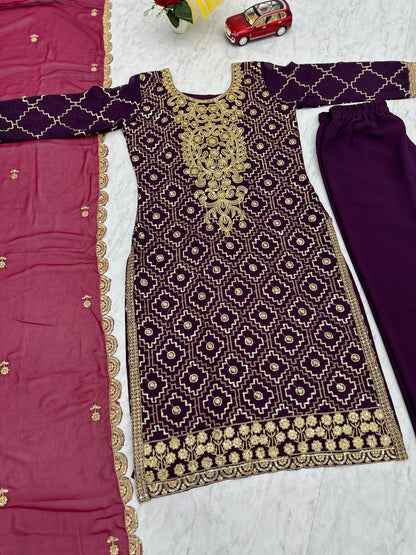 FULLY WORKED WINE SHALWAR