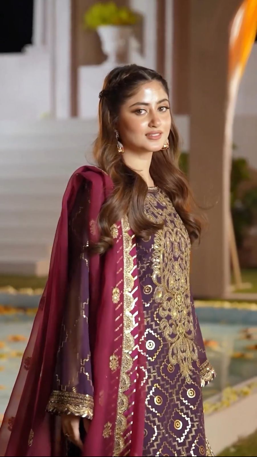 FULLY WORKED WINE SHALWAR