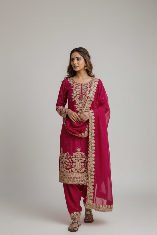 ROYAL GMY SILK EMBROIDERED CODING SEQUENCE CO-ORD SET WITH DUPATTA