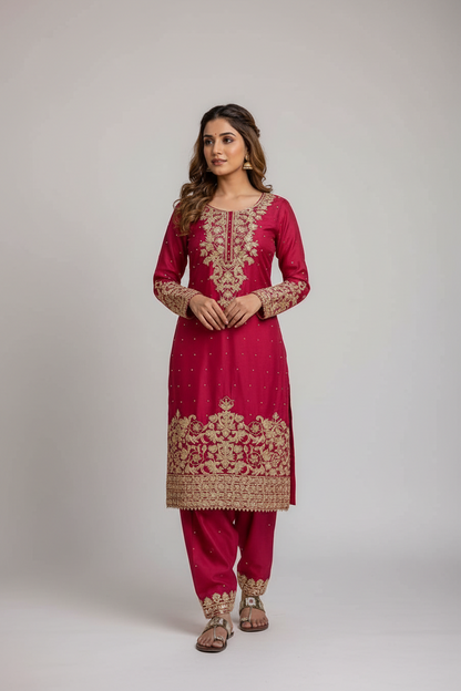 ROYAL GMY SILK EMBROIDERED CODING SEQUENCE CO-ORD SET WITH DUPATTA