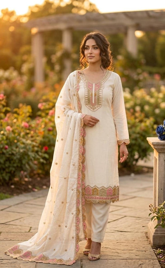 IN HAND HEAVY EMBROIDERED DESIGNER FESTIVE WEAR SET