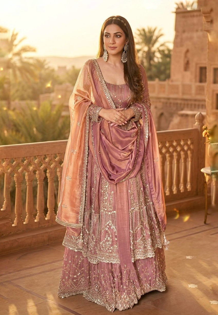 PREMIUM CHINON SILK EMBROIDERY TOP WITH PLAZZO