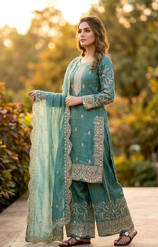 PREMIUM EMBROIDERED FENDY SILK SET WITH DUPATTA