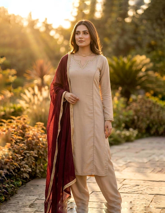 IN HAND ROMAN FABRIC EMBROIDERED SUIT SET